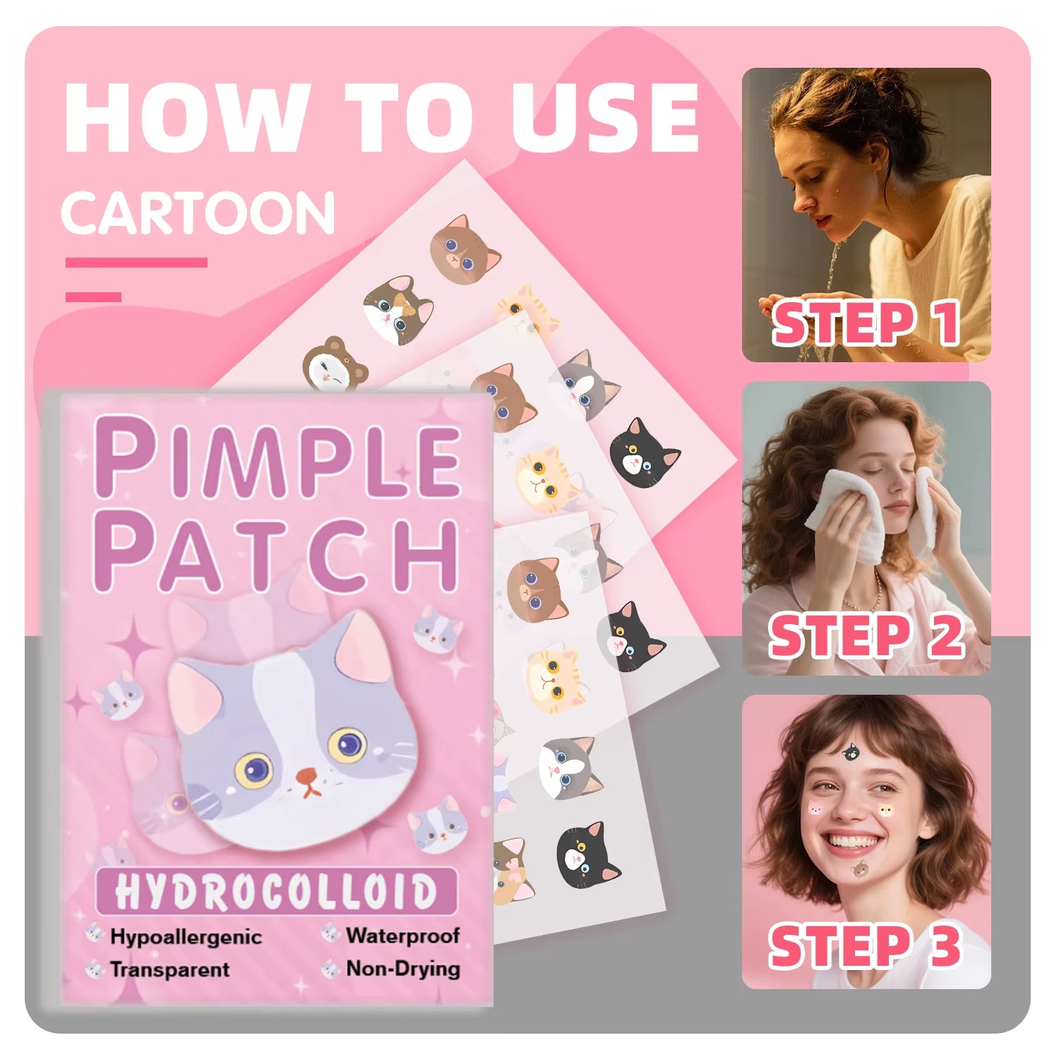 600Pieces of Cartoon Cat Acne Patches, Facial Acne Patches, Concealer Acne Patches, and Pimples Patches. Ultra-Thin and Breathab